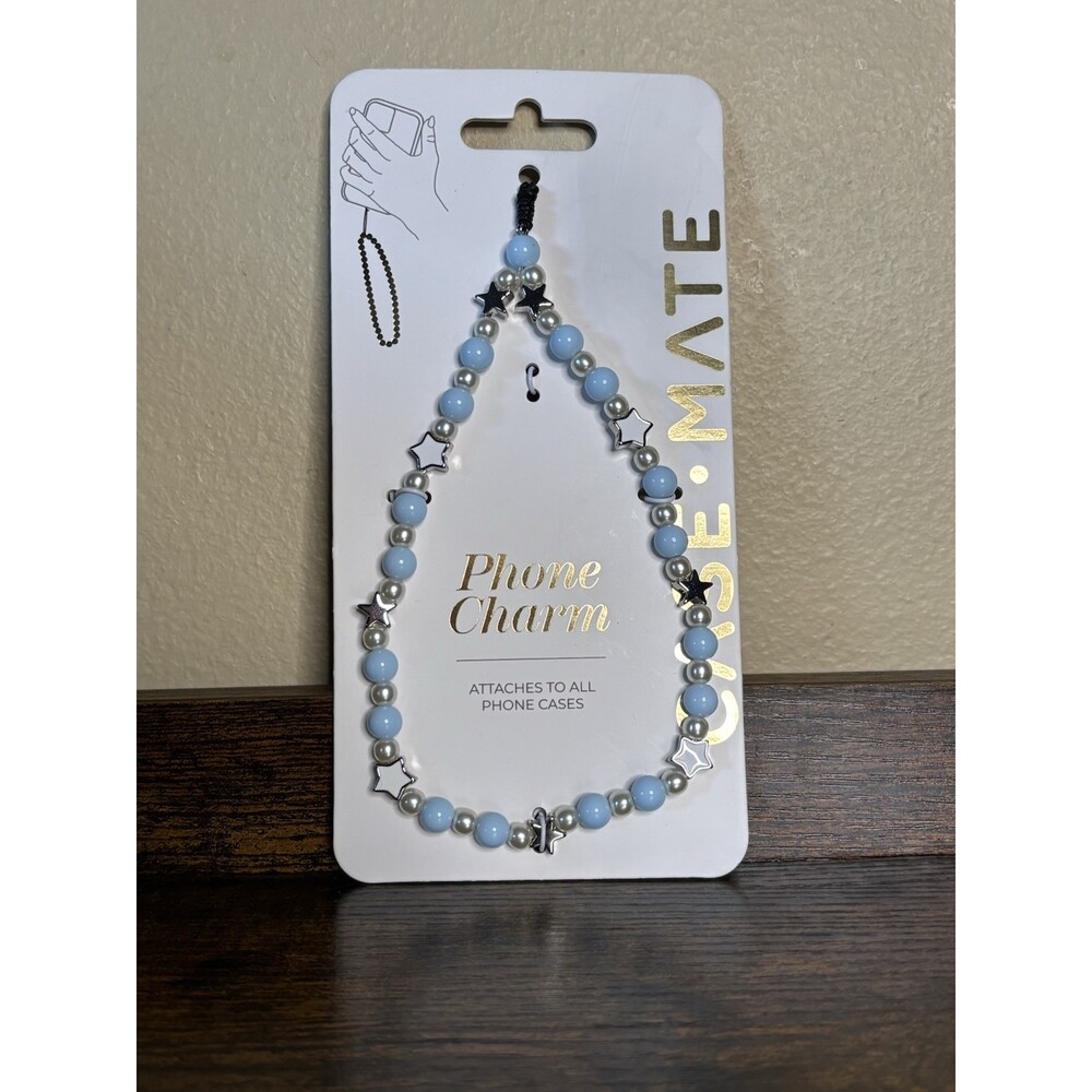 Case-Mate Mini Phone Charm Beaded Blue Silver Stars Pearls